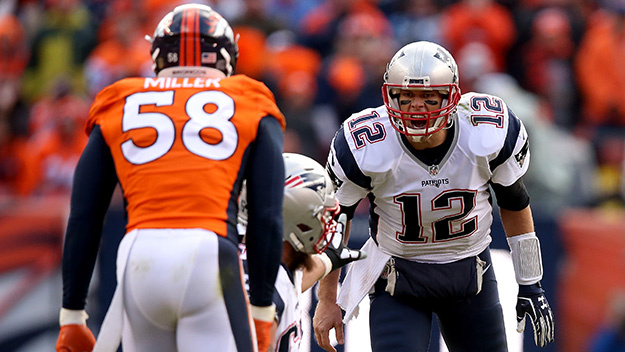 Von Miller will try to bother Tom Brady in the pocket.