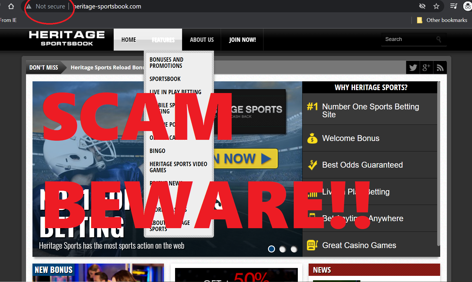 Beware of Scammer Site Pretending to be Heritage Sportsbook