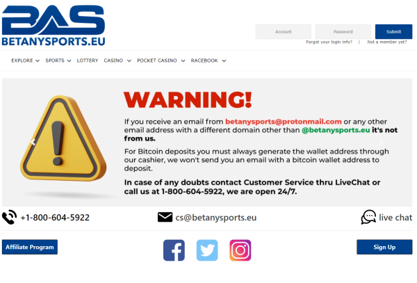BetAnySports Spam Warn