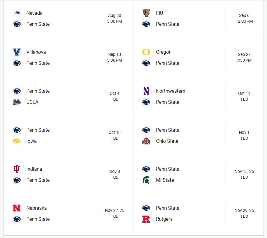 Penn State football schedule
