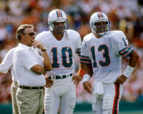 Don Strock with Dan Marino and coach Shula