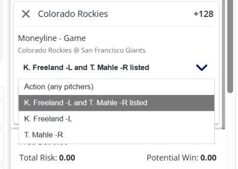 betting listed pitchers vs action
